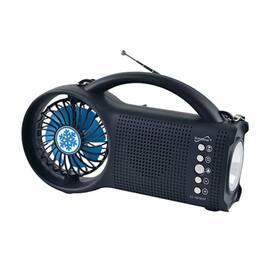 Kitcheniva - Multi Function Solar Bluetooth Speaker with FM Radio LED Flashlight and Mini Cooling Fan - Black