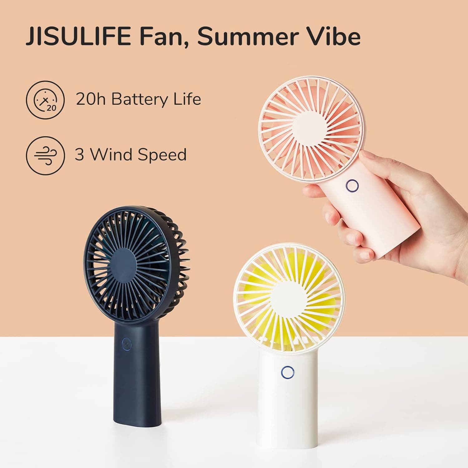 JISULIFE Fan, Summer Vibe

- 20h Battery Life
- 3 Wind Speed