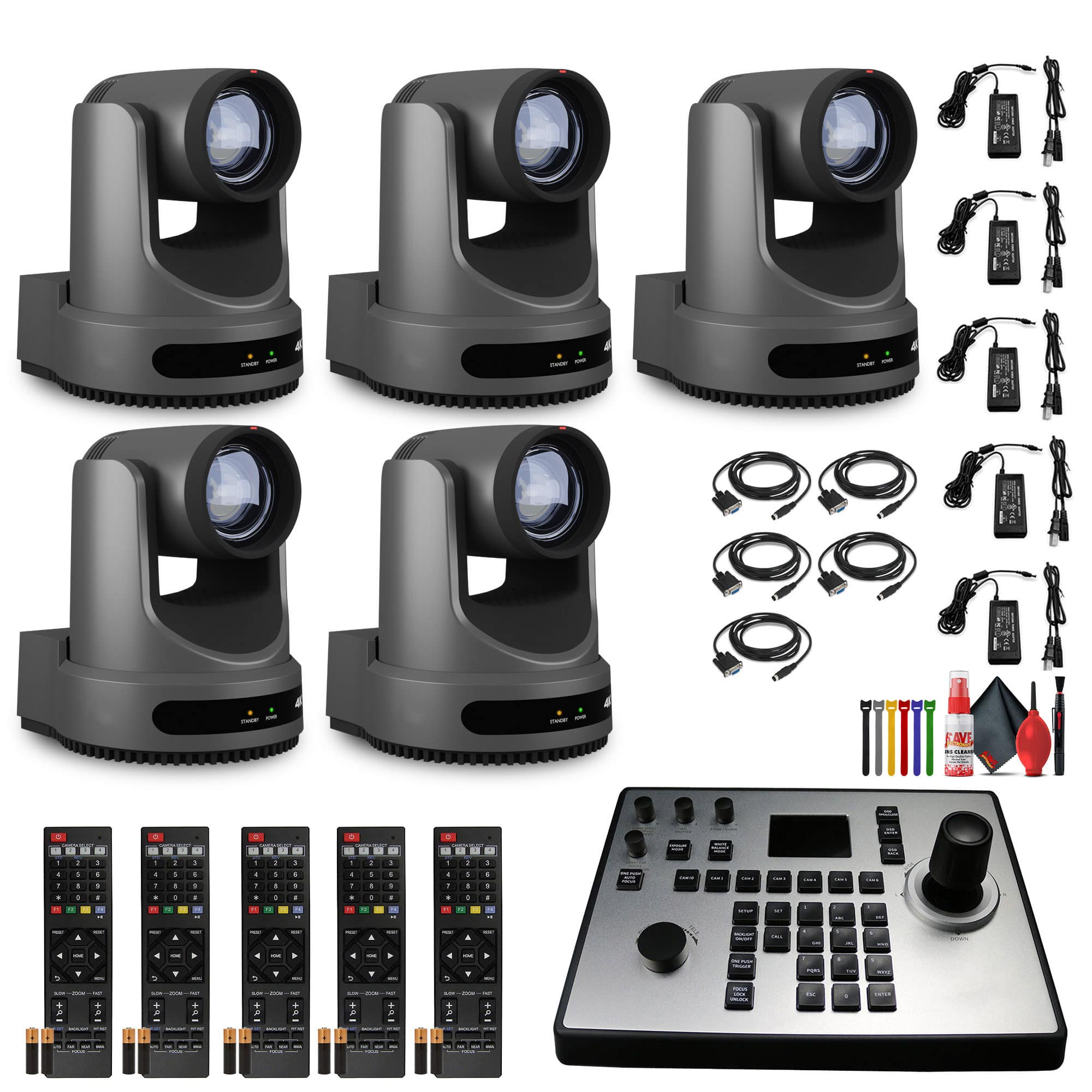 5 x PTZOptics Move 4K PTZ Camera with 20x Zoom (Gray) (PT20X-4K-GY-G3) + PT-JOY-G4 Controller