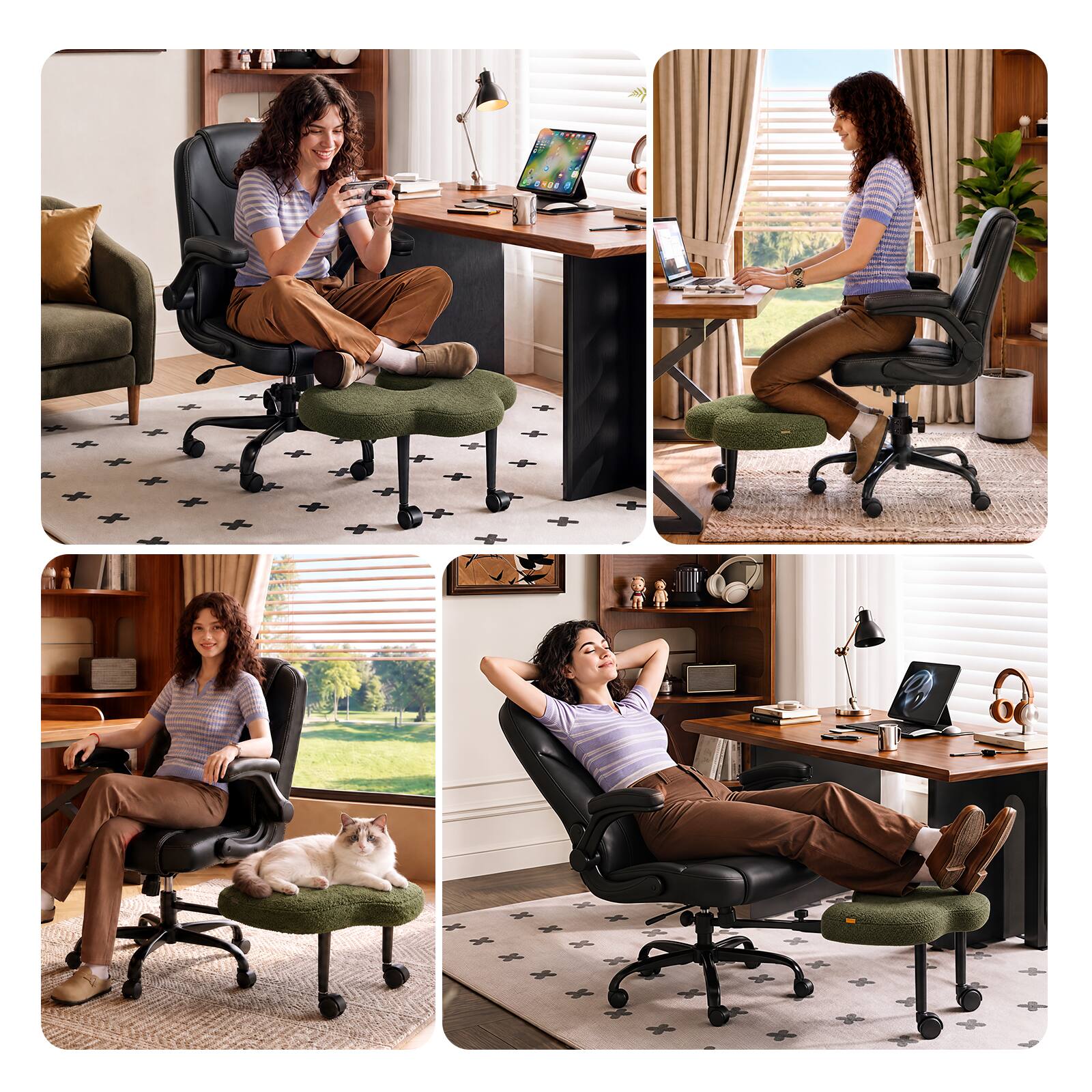 Alt View 1. Pinmoco - Under Desk Footrest, Office Chair Leg Rest, Cross-Legged Foot Rest for Home Office and Gaming - Green.