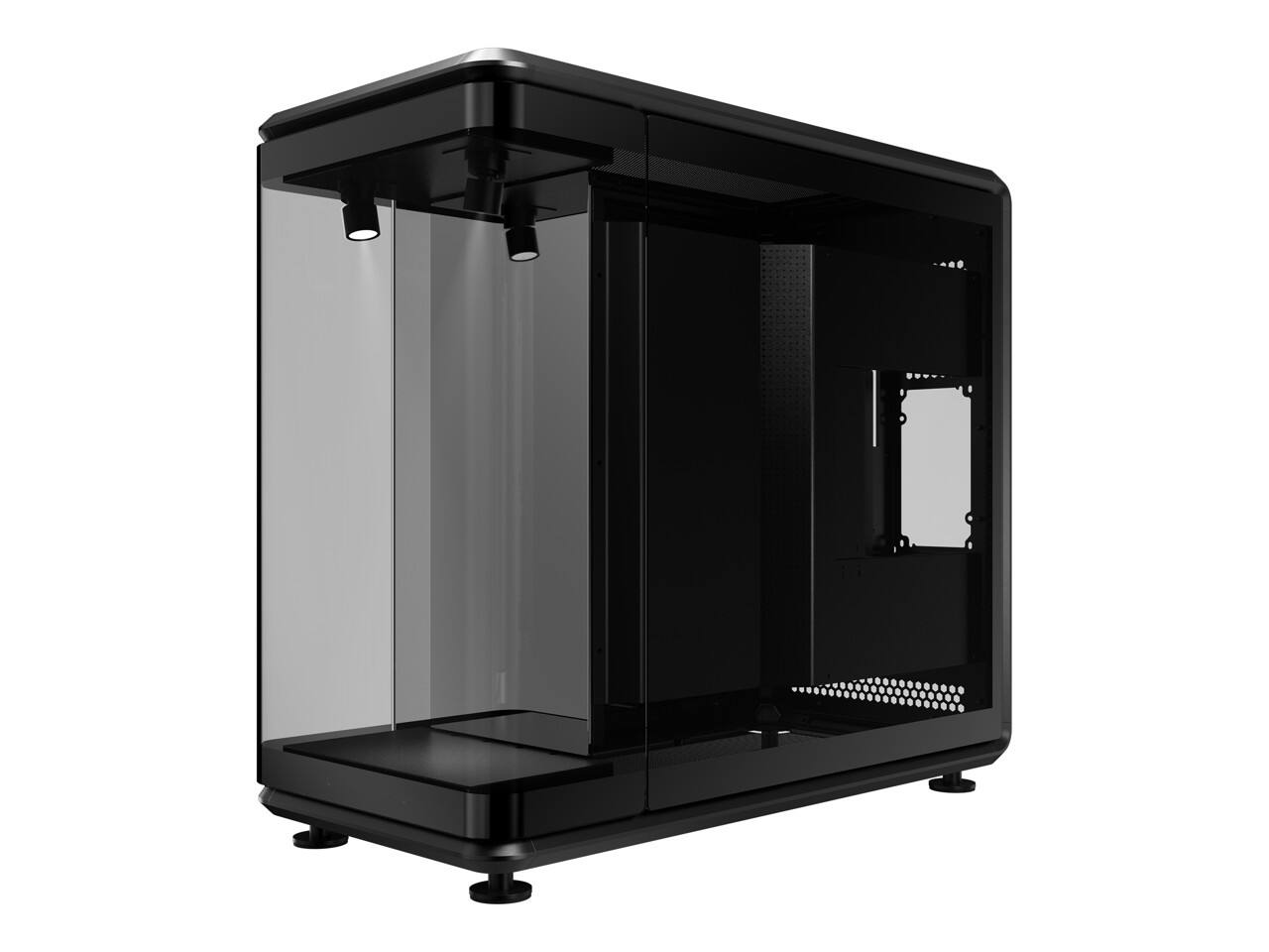 Left. Cooler Master - Cooler Master MasterFrame 360 Panorama ATX Case, 3-Side Glass, 430mm GPU, 360mm Radiator, PCIe 5.0, USB4-C - Black.