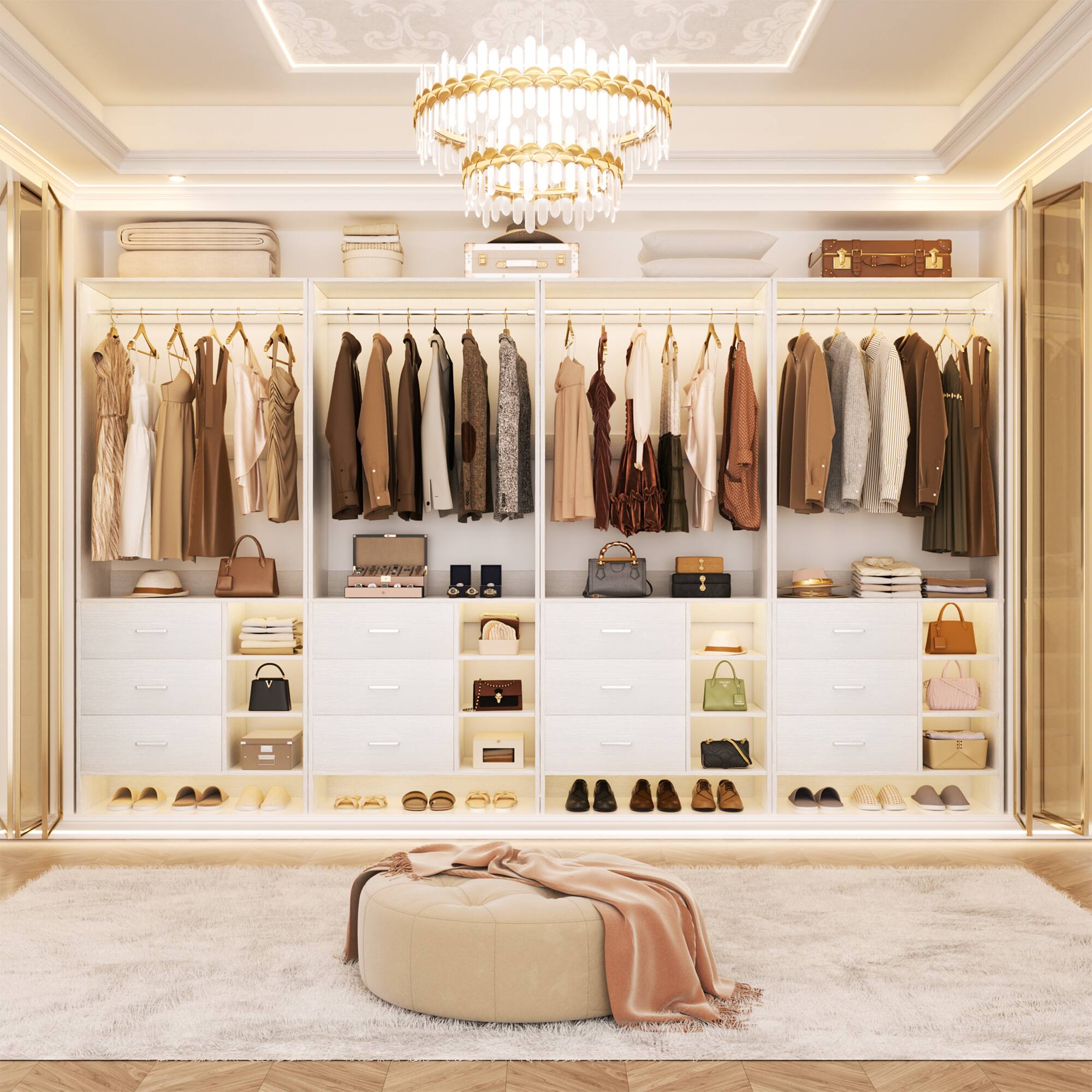 Alt View 2. Aheaplus - 10FT Large Closet System 4-Piece Set with 12 Drawers, 118'' Walk-in Closet Organizer with Hanging Rods for Closet - White.