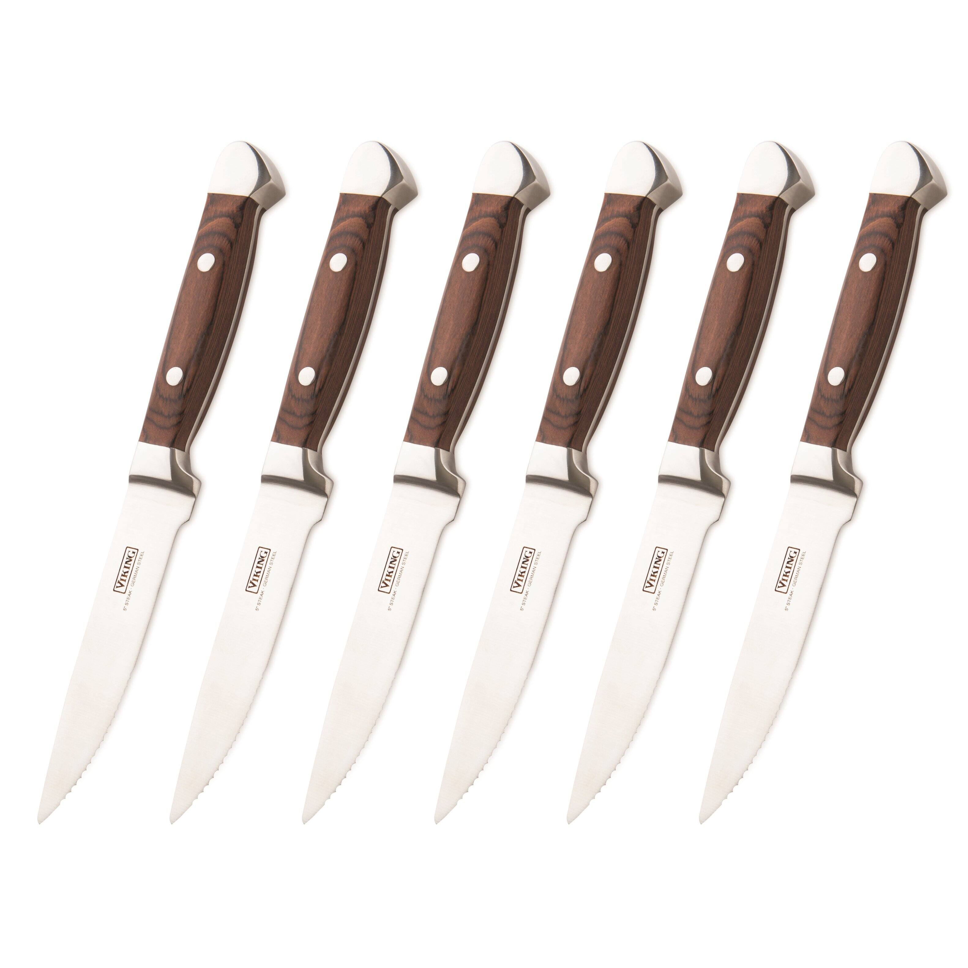 Left. Viking - Pakkawood 6 Pc Steak Knife Set, with Box - Red.
