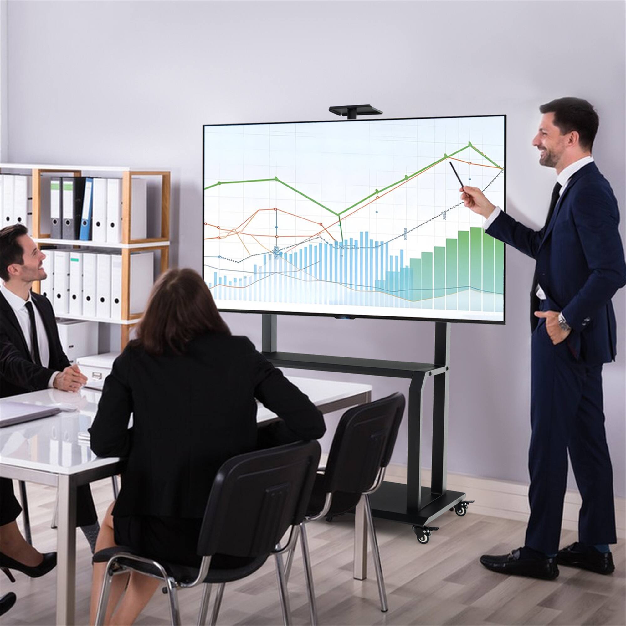 Alt View 1. Gymax - Gymax Mobile TV Cart w/ Wheels Camera Shelf & AV Shelves for 32''-80'' Flat Screen TVs - Black.