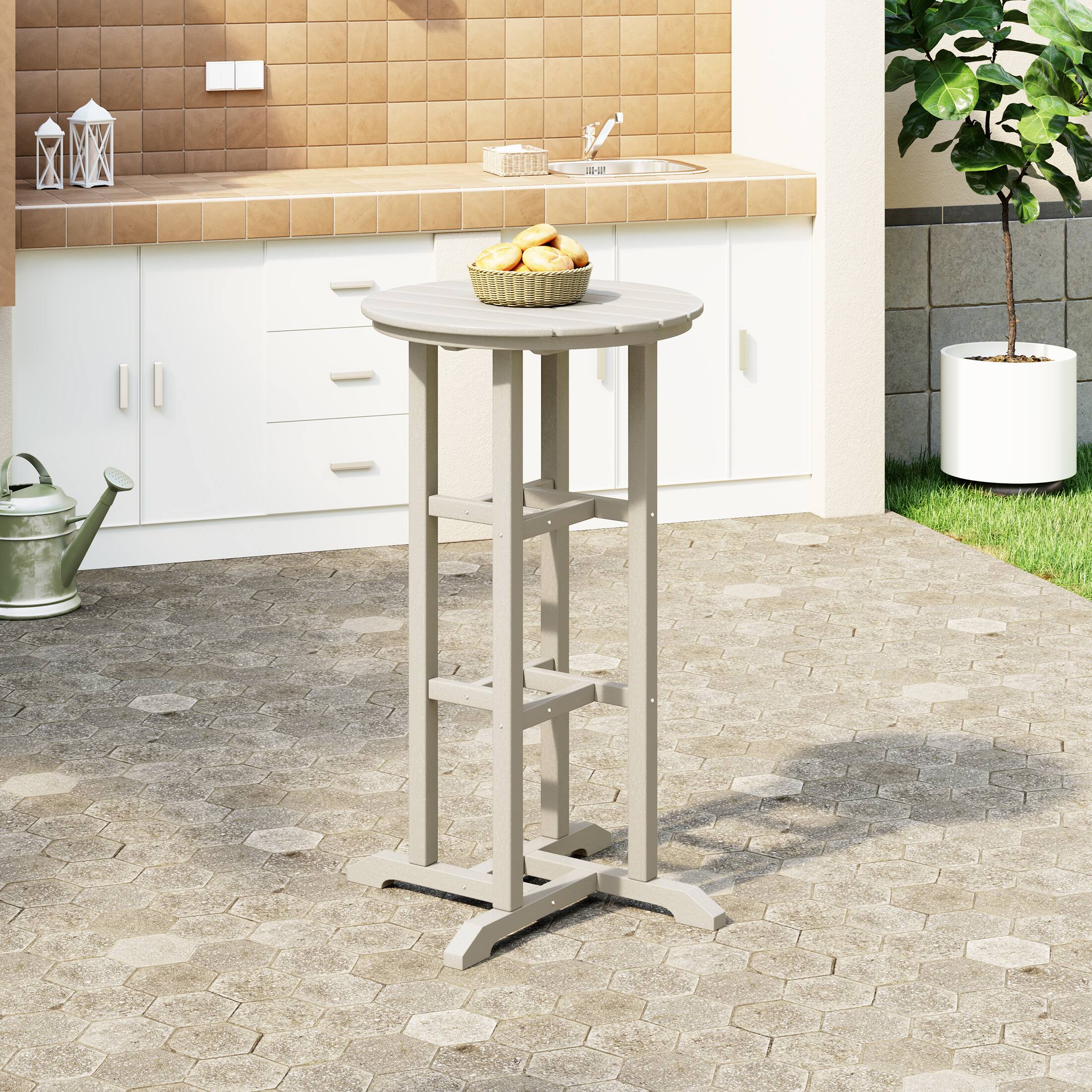 Angle. WestinTrends - WestinTrends Malibu 42" Counter Height Round Outdoor Patio Bistro Bar Table - Sand.