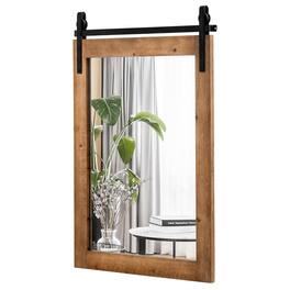Costway - 30"x22" Wall Mount Mirror Decor Vanity Mirror Wood Frame Barn Door Style - Brown