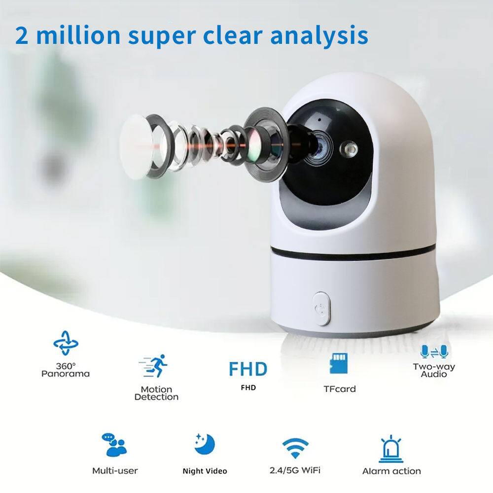 2 million super clear analysis  
360° Panorama  
Motion Detection  
FHD  
TFcard  
Two-way Audio  
Multi-user  
Night Video  
2.4/5G WiFi  
Alarm action