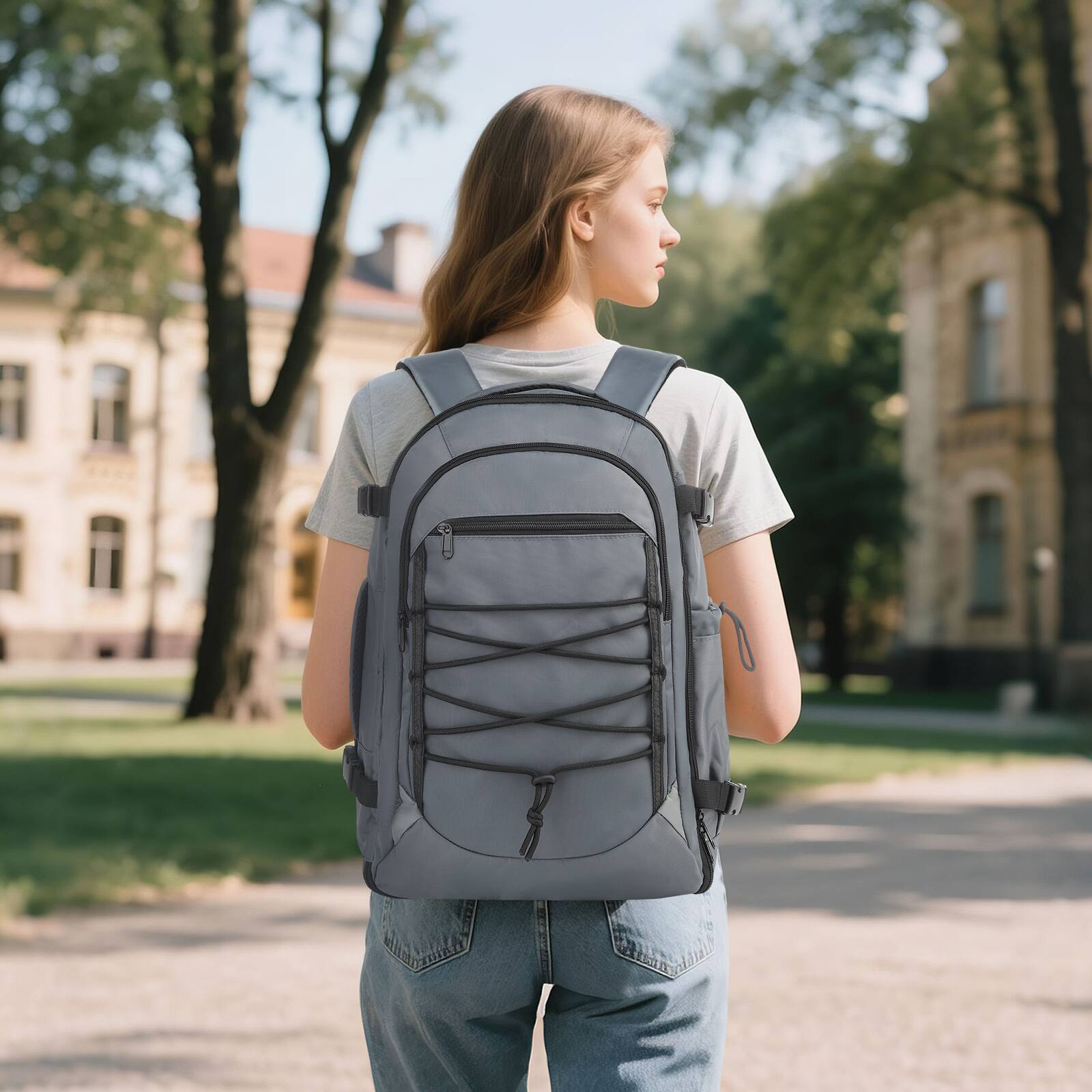 Alt View 5. Unique Bargains - Carry on Travel Backpack, Flight Approved Personal Item, Door Lock, USB A/C, Shoe Bag, Fits 16" Laptop - Grey.