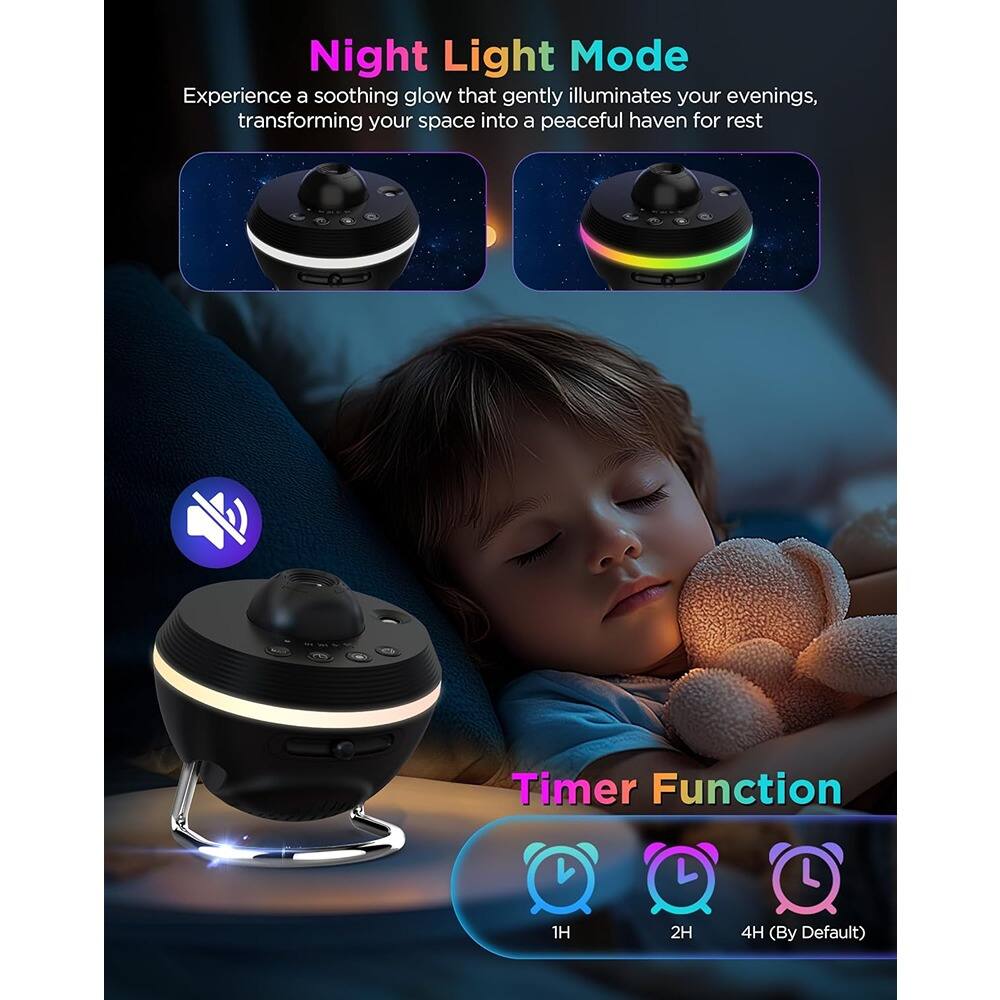 **Night Light Mode**  
Experience a soothing glow that gently illuminates your evenings, transforming your space into a peaceful haven for rest.

**Timer Function**  
1H 2H 4H (By Default)