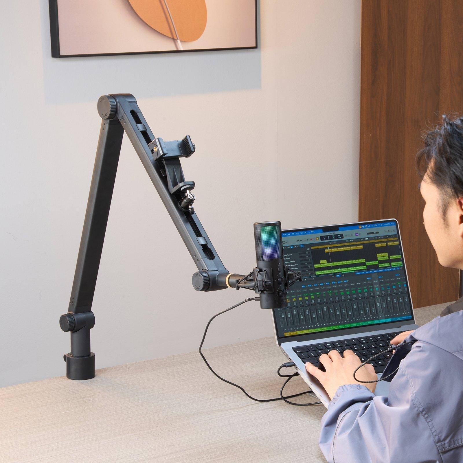 Alt View 1. Glintex - Microphone Boom Arm, 360° Rotatable Adjustable Mic Stand with Desk Mount and 3/8''–5/8'' Adapter for Recording.