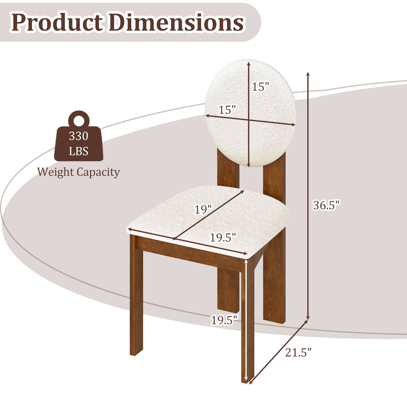 Product Dimensions  
15" x 15" x 36.5"  
Weight Capacity: 330 LBS