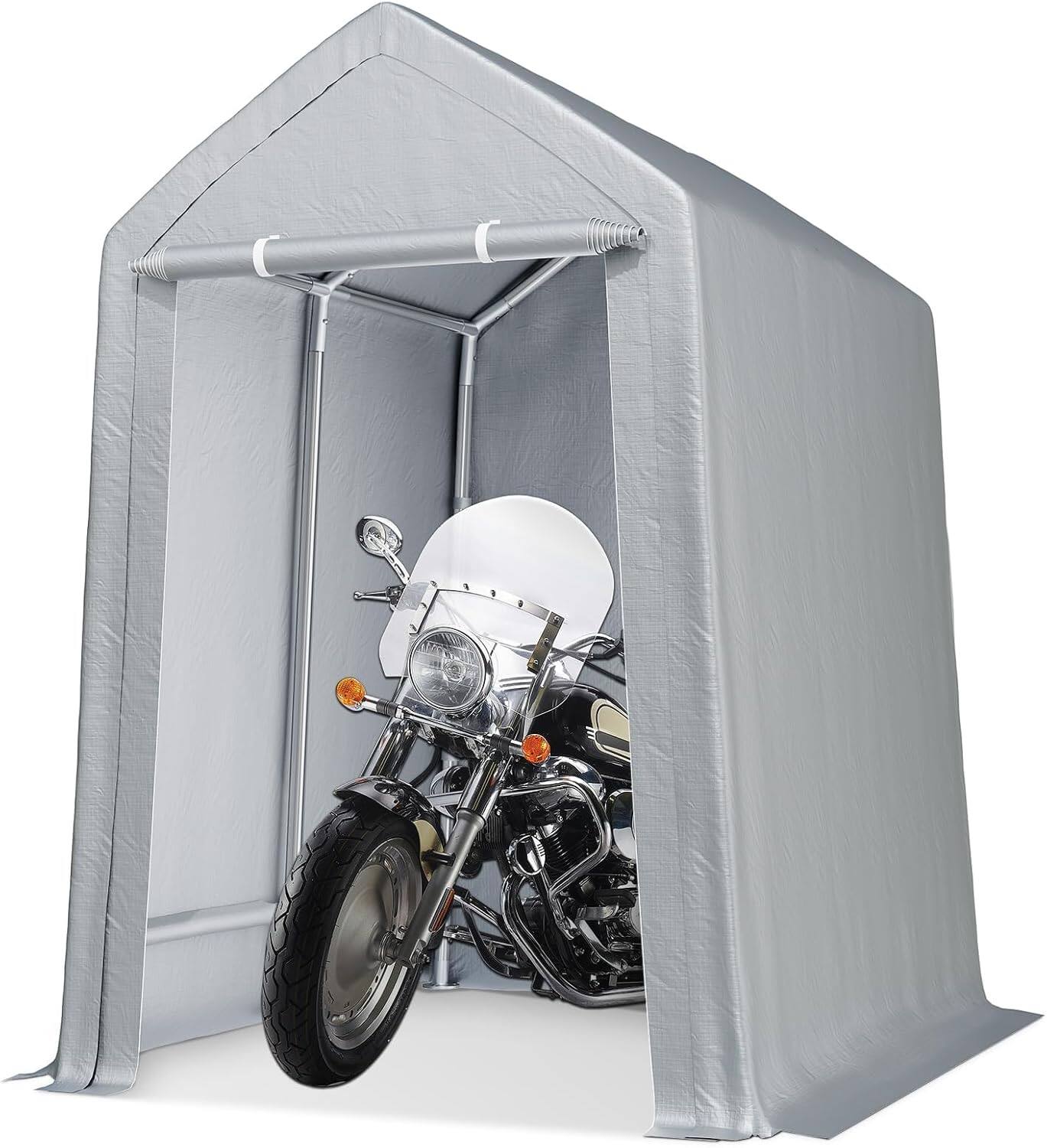 Angle. Acekool - 6'x8' Heavy Duty Outdoor Storage Shed & Carport Canopy with Roll-Up Door, Waterproof, Removable Sidewalls - Grey.