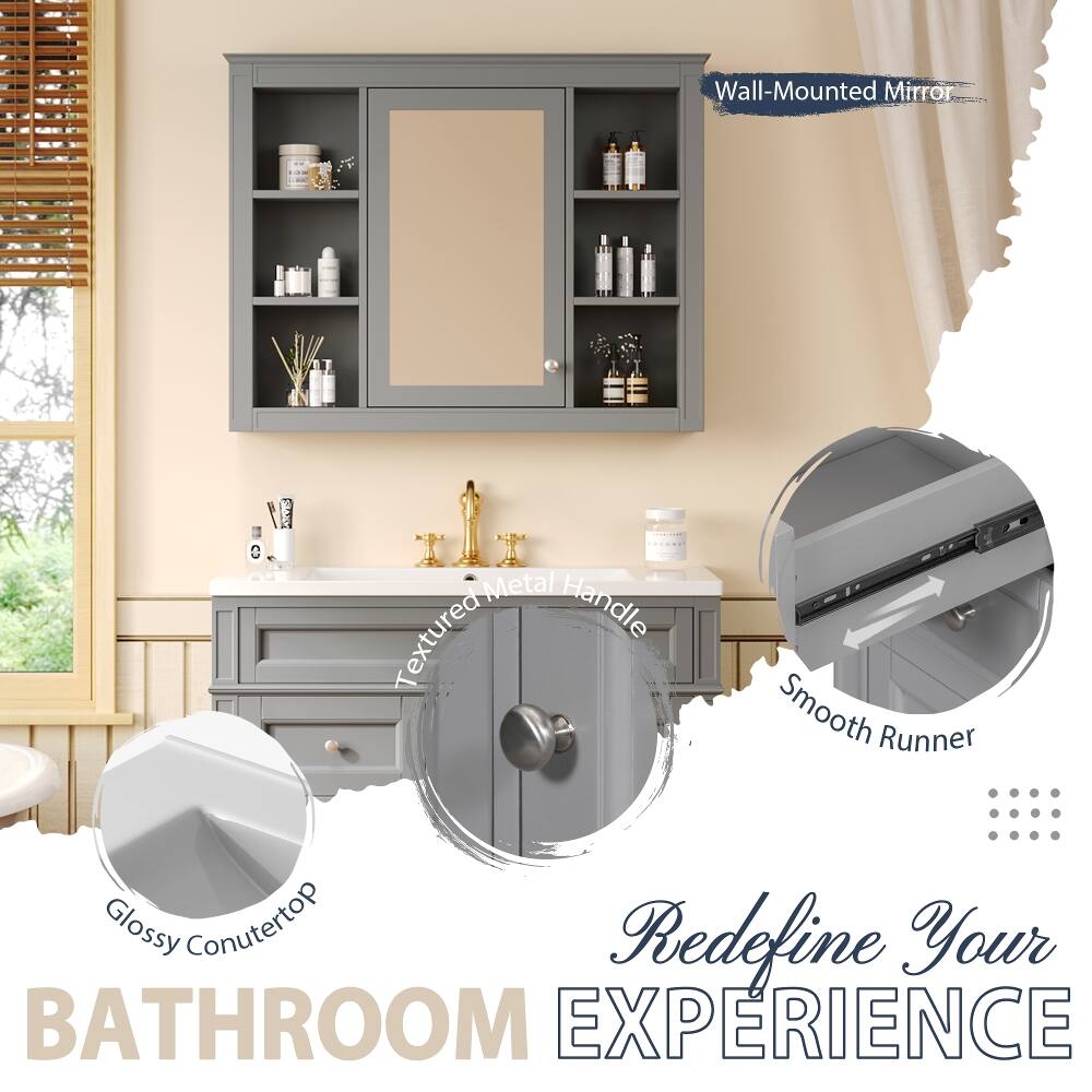 Wall-Mounted Mirror  
Metal Handle  
Textured Smooth Runner  
Glossy Countertop  
Redefine Your BATHROOM EXPERIENCE