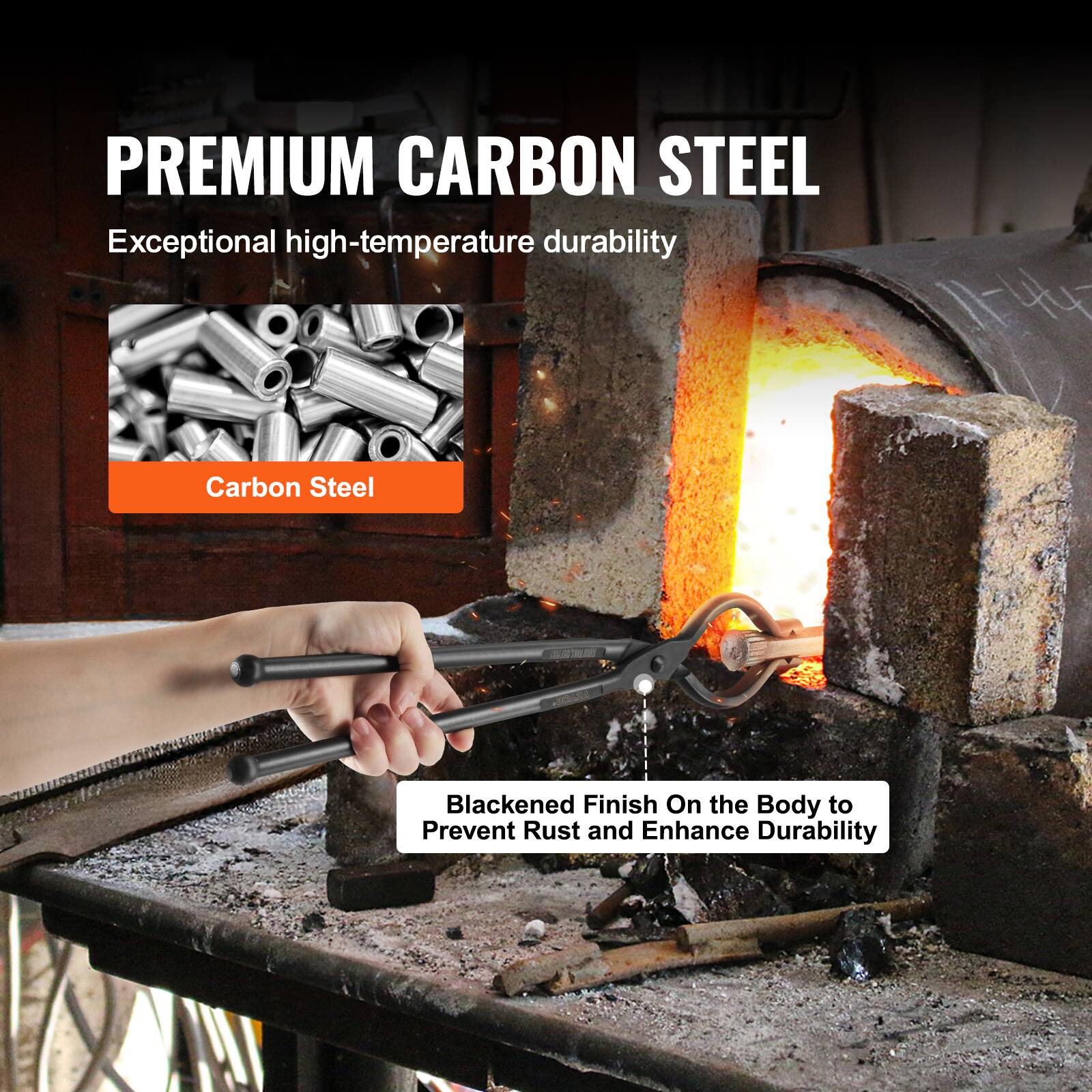 PREMIUM CARBON STEEL

Exceptional high-temperature durability

Carbon Steel

Blackened Finish On the Body to Prevent Rust and Enhance Durability