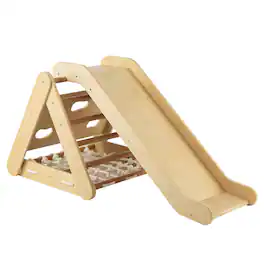 Costway - 4 in 1 Wooden Climbing Triangle Set Triangle Climber w/ Ramp - Natural