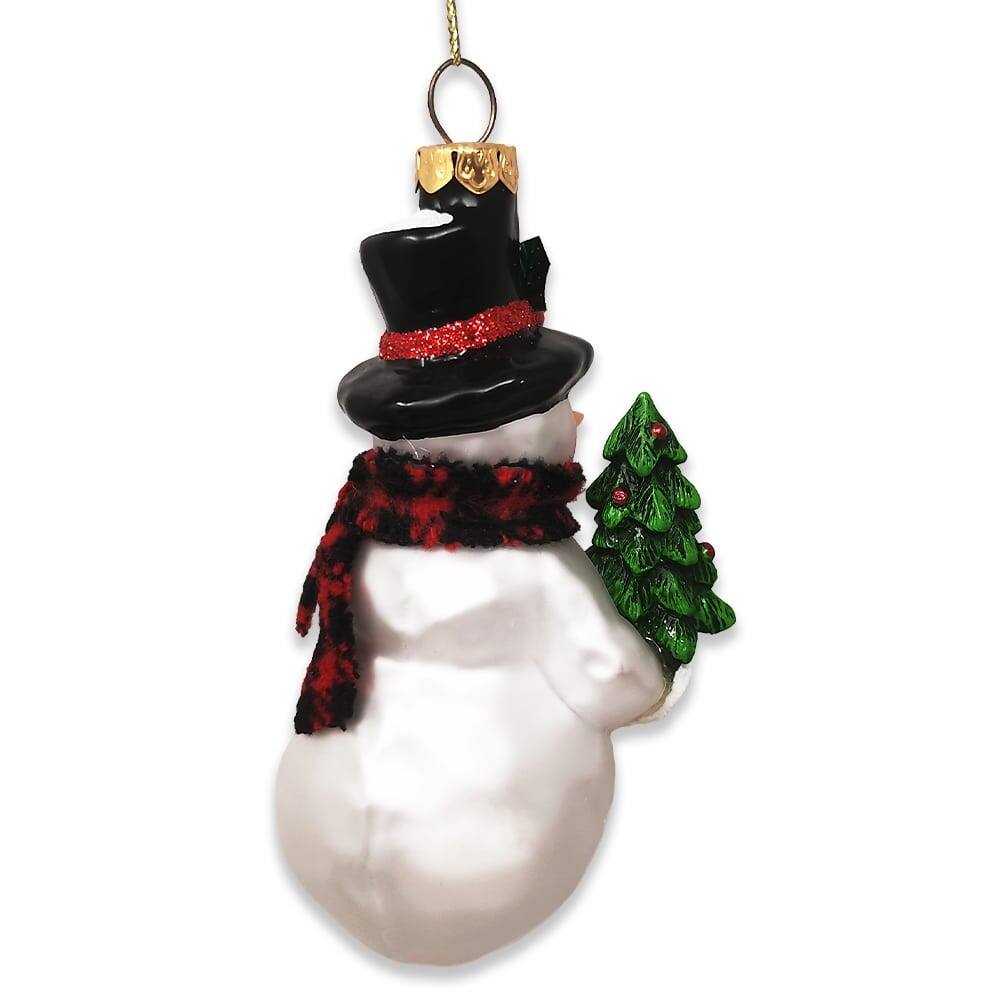 Back. OrnamentallyYou - Comfy Snowman and Radiant Christmas Tree Blown Glass Holiday Ornament - Multi-colored.