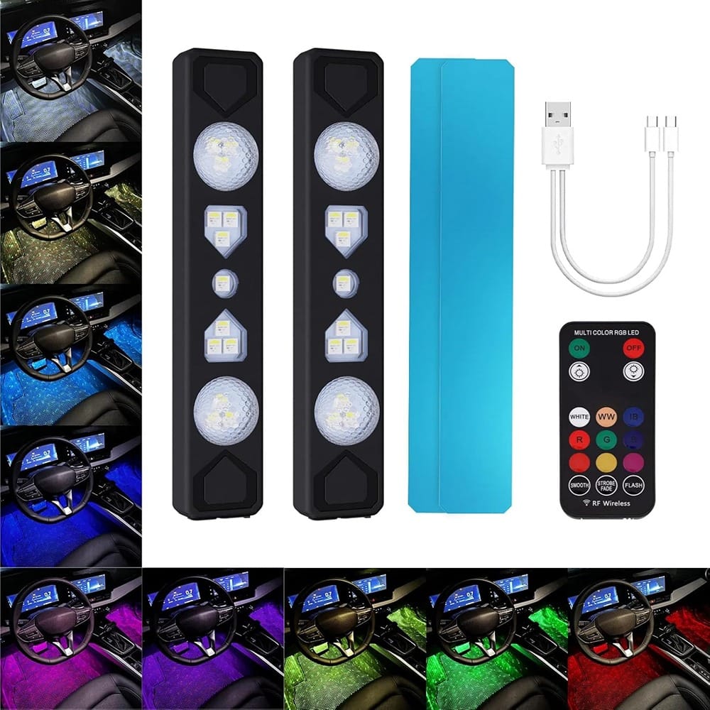 PARKER SLATER - 2PCS wireless car interior LED lights, ambient neon accent lamps with USB, remote control - RGB