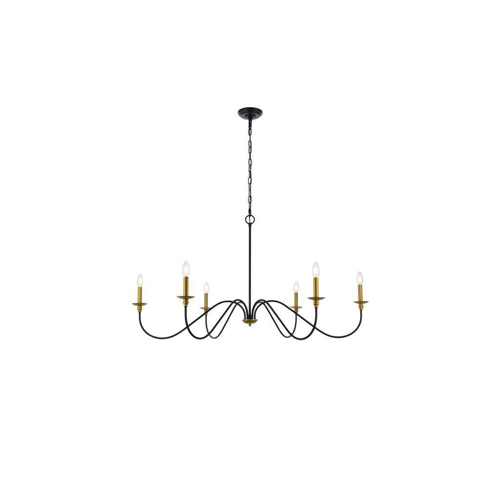 Alt View 5. Living District - Rohan 48 inch chandelier in matte black and brass - Brass And Black.