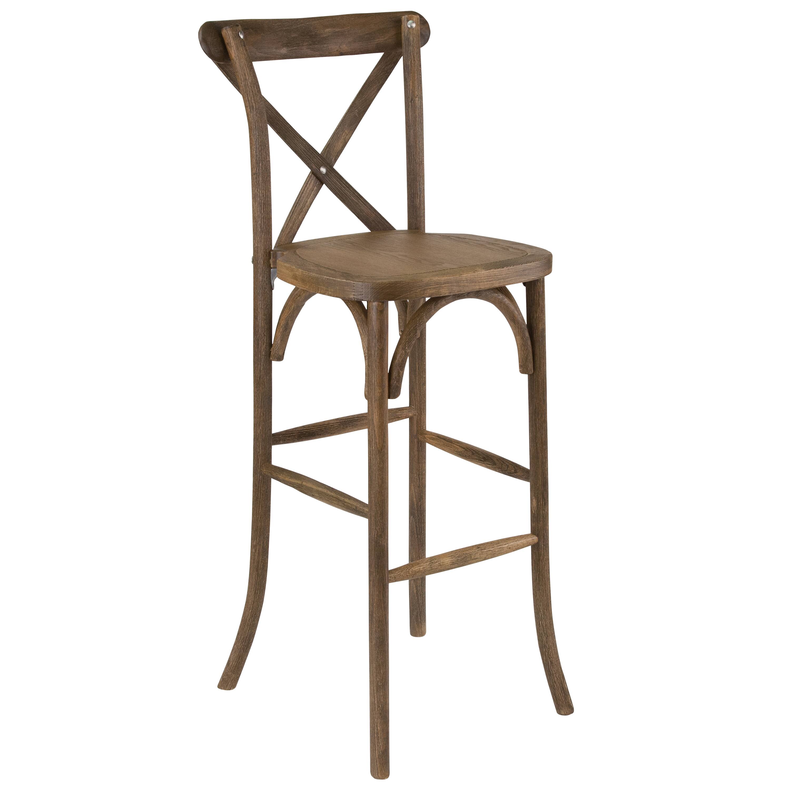 Front. Alamont Home - HERCULES Series Wood Cross Back Barstool - Dark Antique.