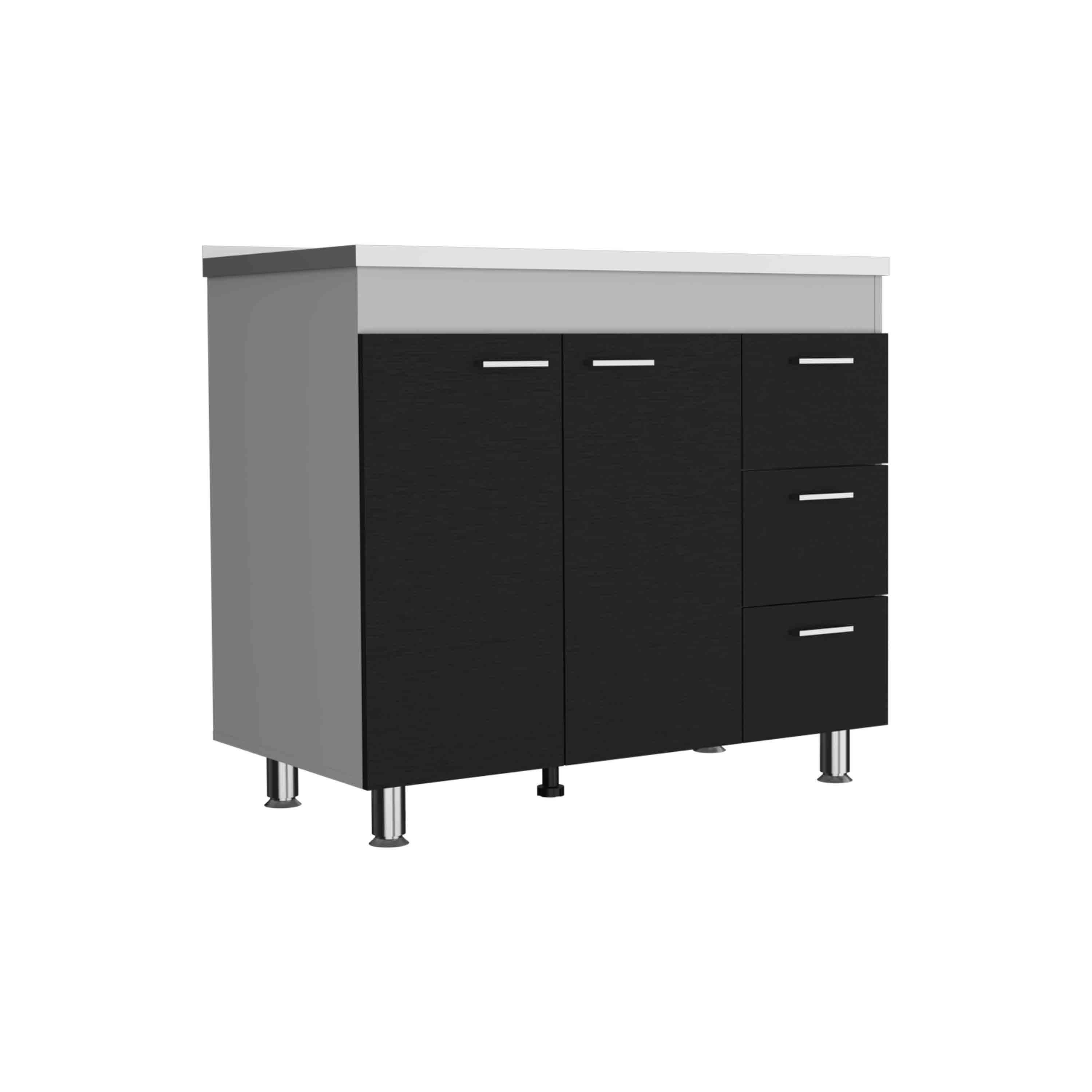 Alt View 1. TuHome - Ferretti Utility Sink With Three Drawers And Double Door Cabinet - White / Black.