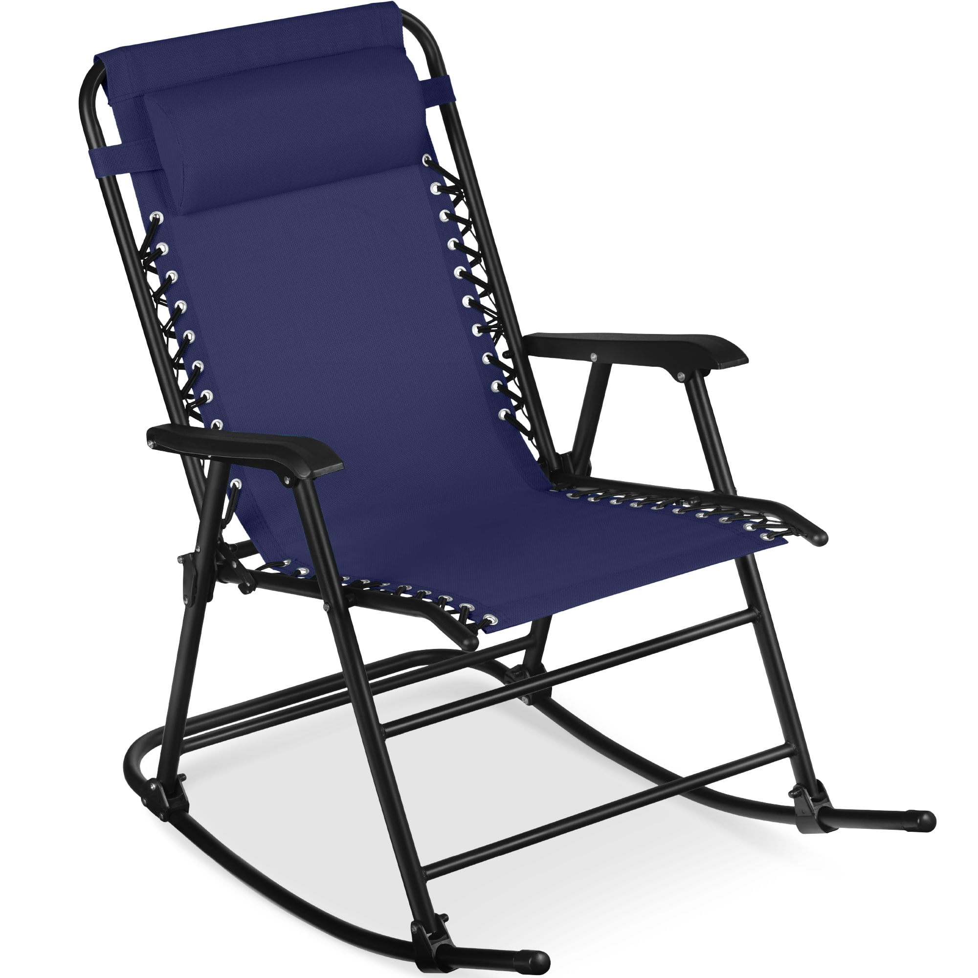 Best Choice Products - Folding Outdoor Zero Gravity Rocking Lounge Chair w/ Headrest Pillow - Blue