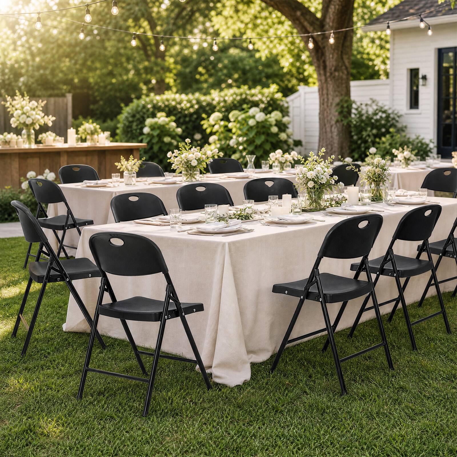 Alt View 5. Costway - Costway Foldable Plastic Chairs Set of 12 with Curved PP Seat Ergonomic Backrest Metal Legs - Black.
