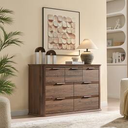 Forest'nSky - Wood 7 drawer 52 in. Wide Chest of Drawers with Curved Profile Design for Living Room - Walnut