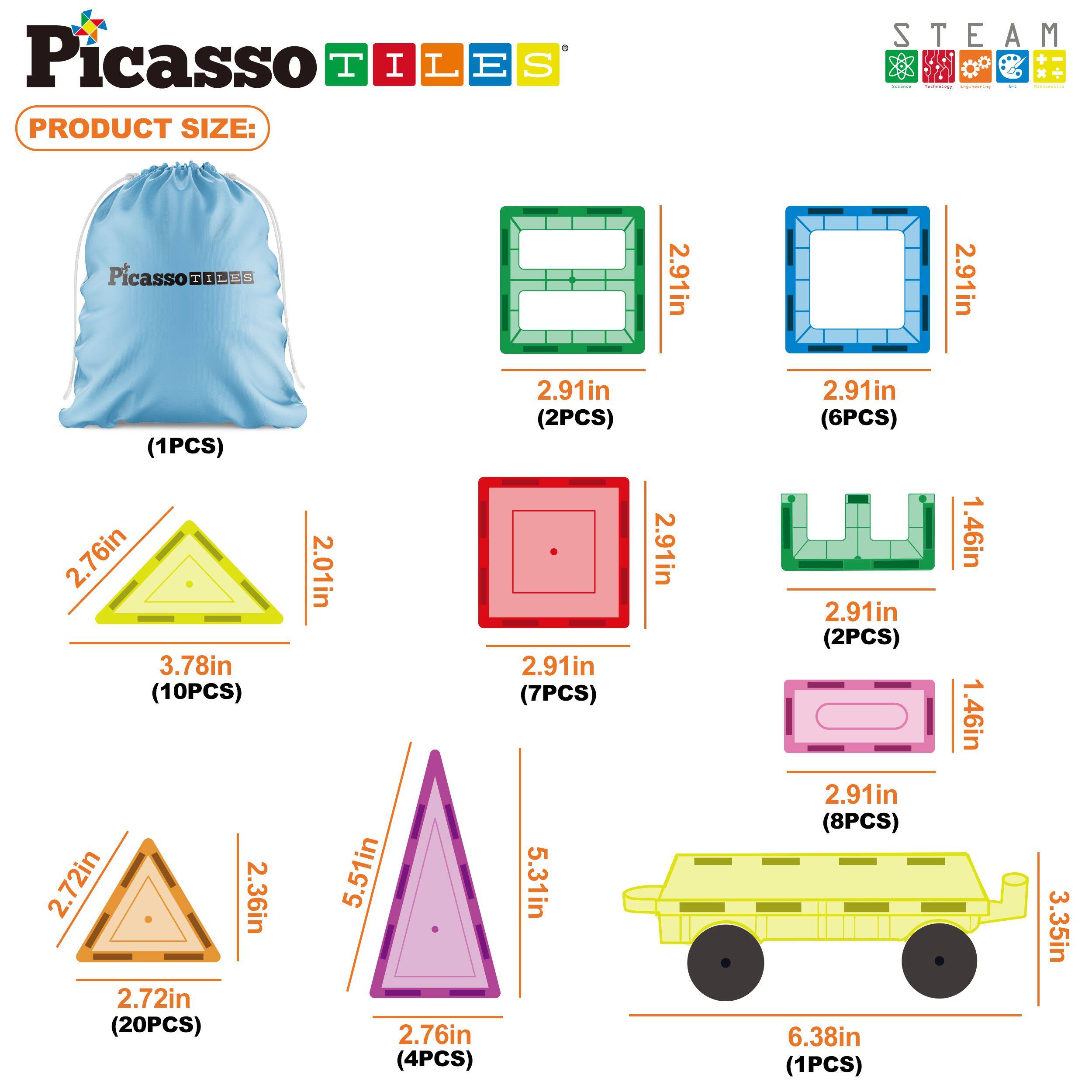 Picasso Tiles

PRODUCT SIZE:

1PCS
2.91in
2.91in

2PCS
2.91in
2.91in

10PCS
3.78in

7PCS
2.91in

2PCS
2.91in

8PCS
2.91in

1PCS
6.38in

1.46in
1.46in
3.35in