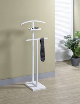 Kings Brand Furniture - Metal Suit Valet Stand, Clothes Rack, Clothing Organizer, Jacket Hanger, and Shelf - White