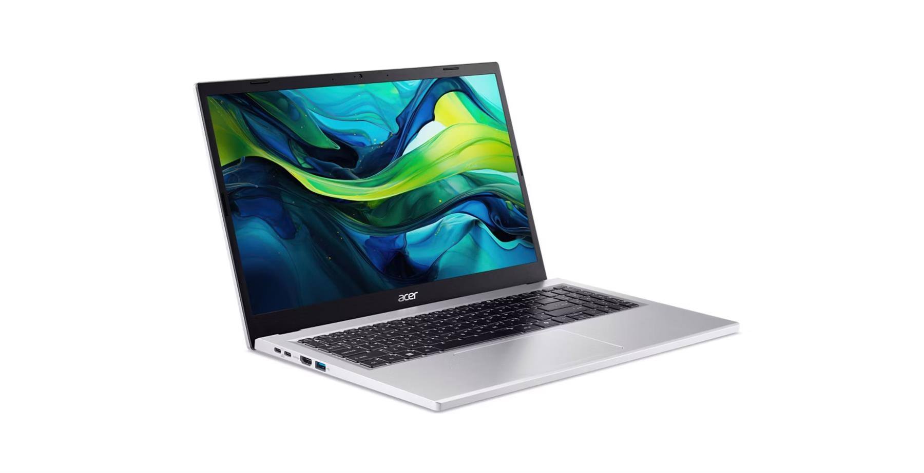 Angle. Acer - Aspire Go 15 AI Laptop, 15.6" Touch FHD, i7-13620H, 32GB DDR5, 1TB SSD, Wi-Fi 6, Win 11 Home - Pure Silver.