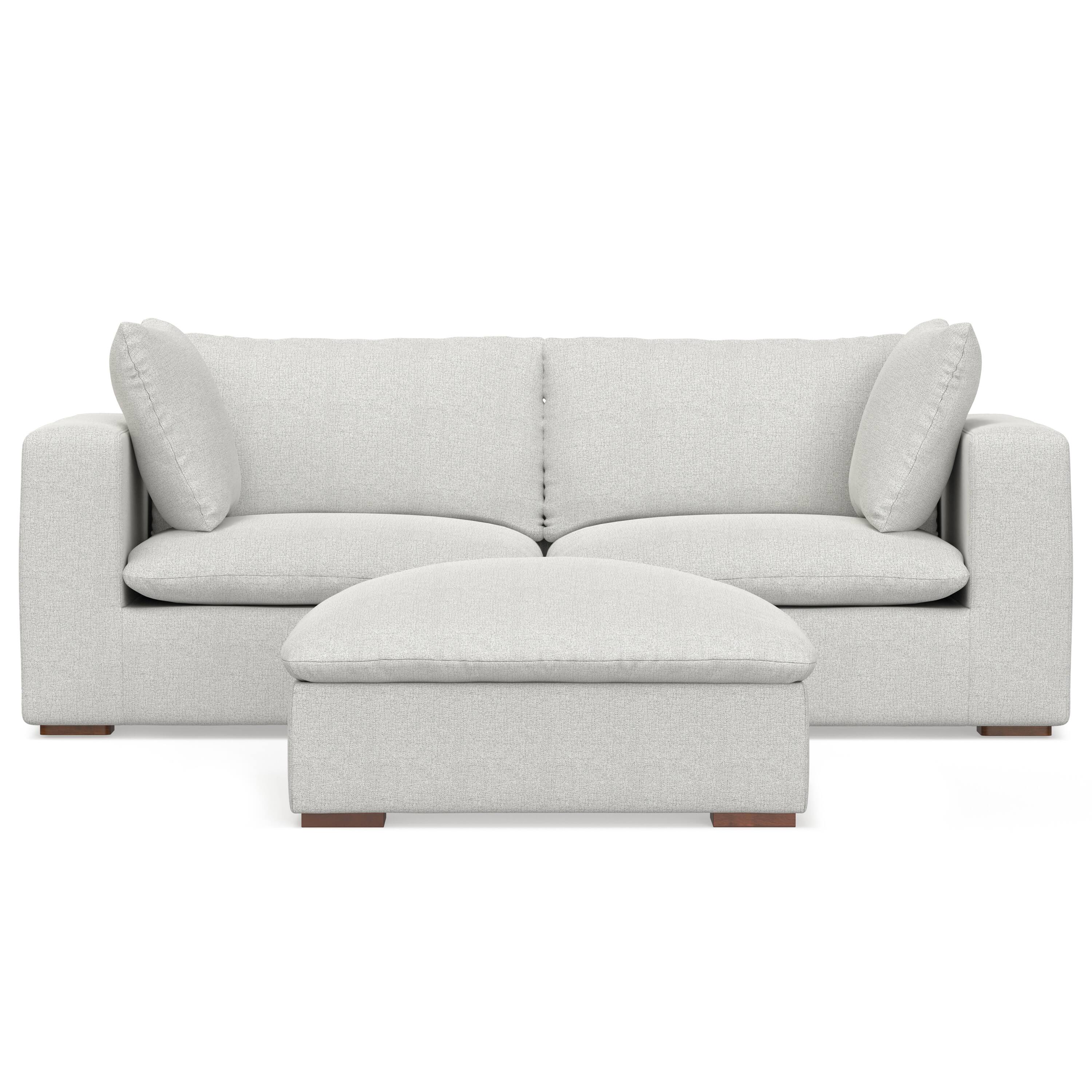 Left. Simpli Home - Jasmine 2-Seater Modular Sofa and Ottoman Set in Performance Fabric - Cloud Grey.