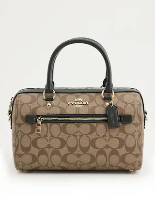 Front. Coach - Rowan Satchel in Signature Canvas - Gold/Black/Light Brown.