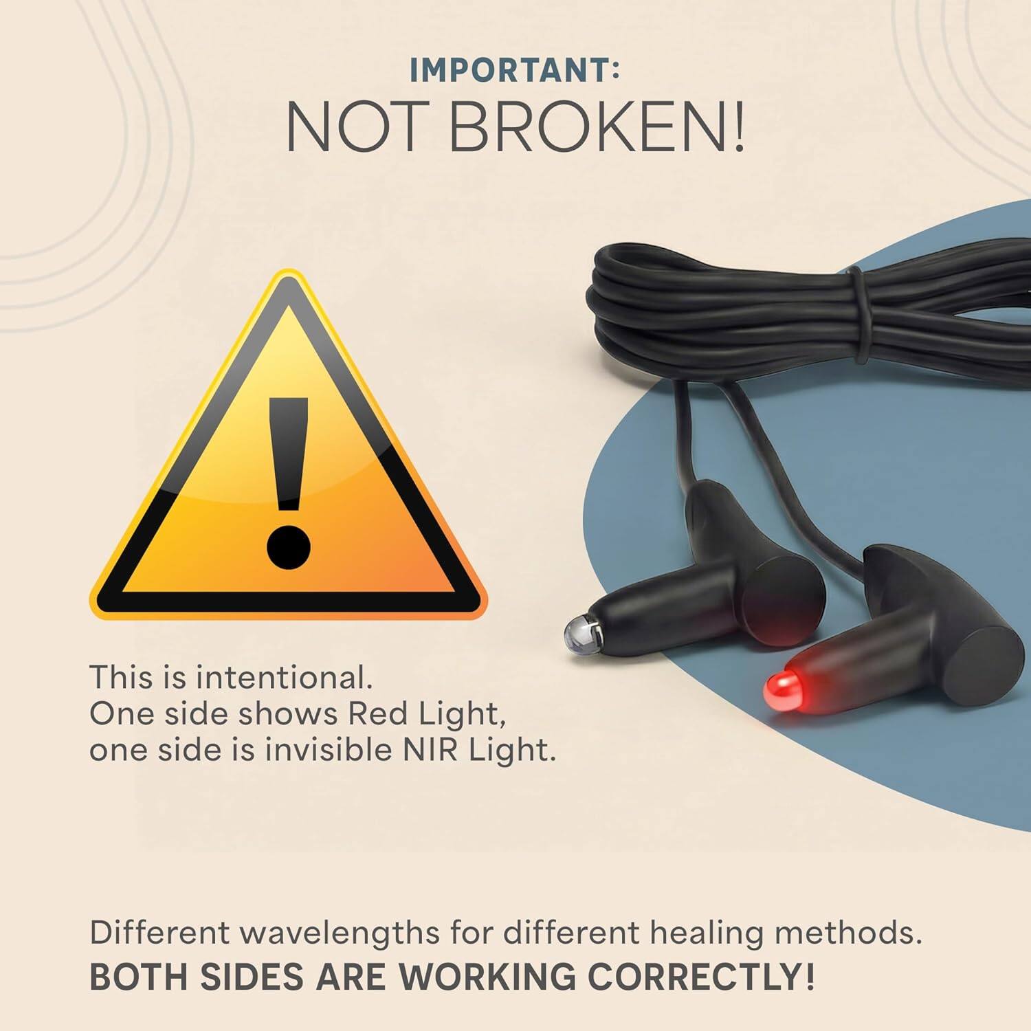 IMPORTANT: NOT BROKEN!  
This is intentional. One side shows Red Light, one side is invisible NIR Light. Different wavelengths for different healing methods. BOTH SIDES ARE WORKING CORRECTLY!