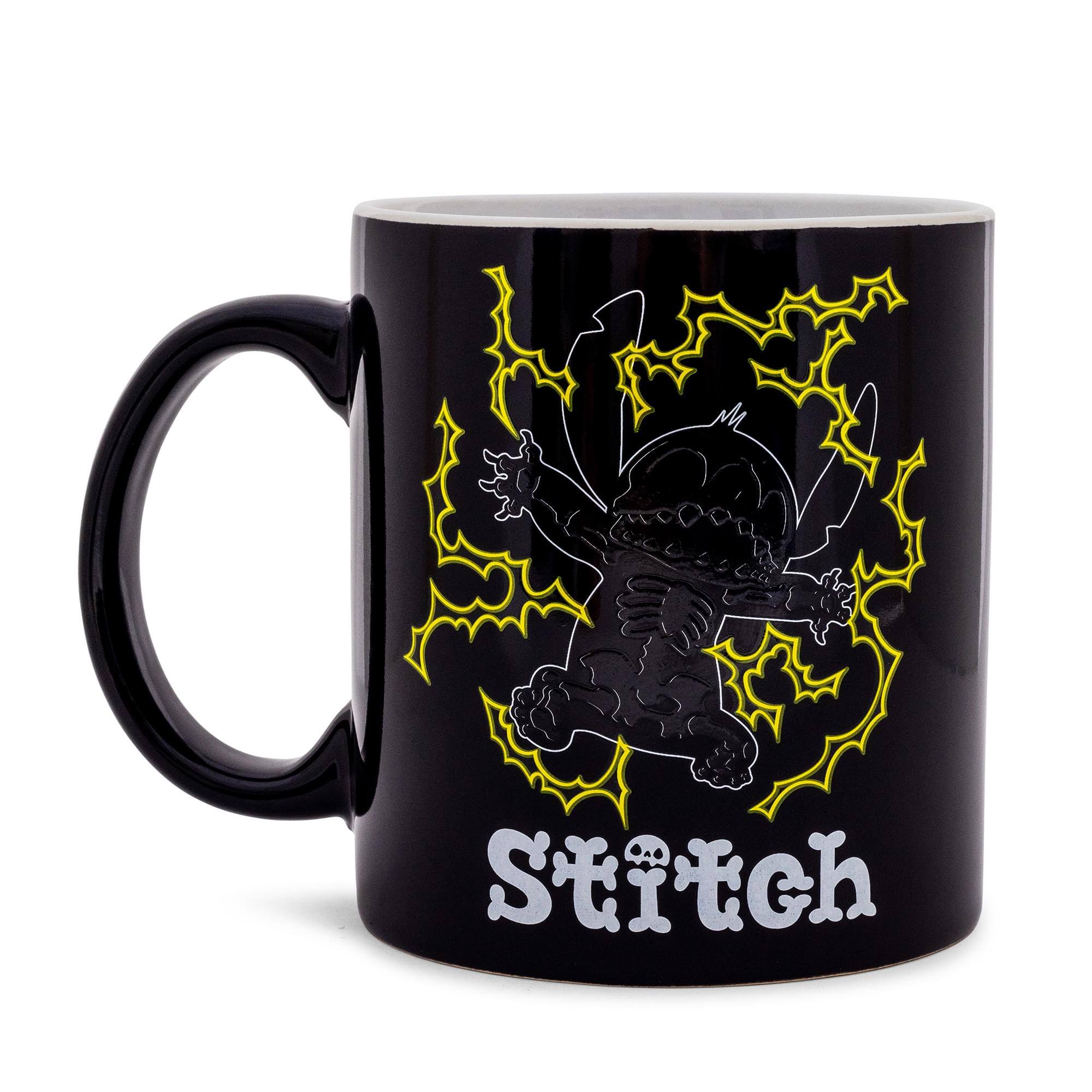 Alt View 1. Silver Buffalo - Disney Lilo & Stitch Skeleton Glow-In-The-Dark Ceramic Mug | Holds 20 Ounces - Black.