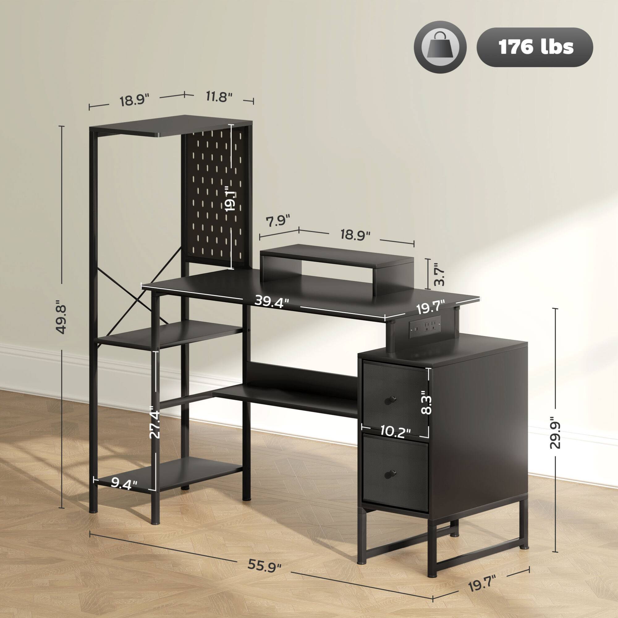176 lbs  
18.9" x 11.8"  
18.9" x 7.9"  
39.4" x 3.7"  
19.7" x 9.4"  
27.4" x 10.2"  
29.9" x 55.9"  
49.8" x 19.7"