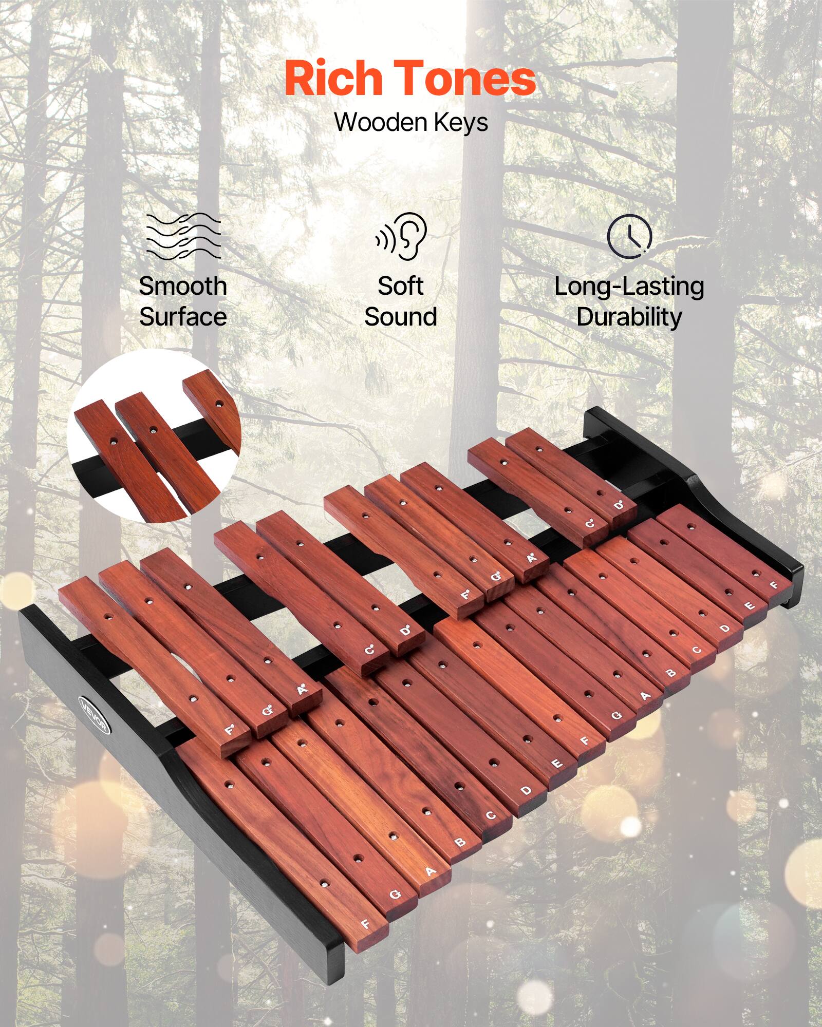 Rich Tones Wooden Keys Smooth Surface Soft Sound Long-Lasting Durability