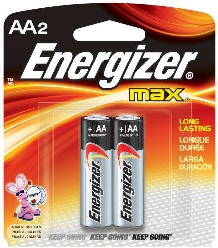 AA2 TM MC Energizer. maX LONG + AA + AA LASTING ALKALINE BATTERY ALKALINE BATTERY LONGUE DURE LARGA DURACIN Energize Energizer Energizer ALKALINE BATTERIES PILES ALCALINES PILAS ALCALINAS KEEP GOING KEEP GOING KEEP GOING