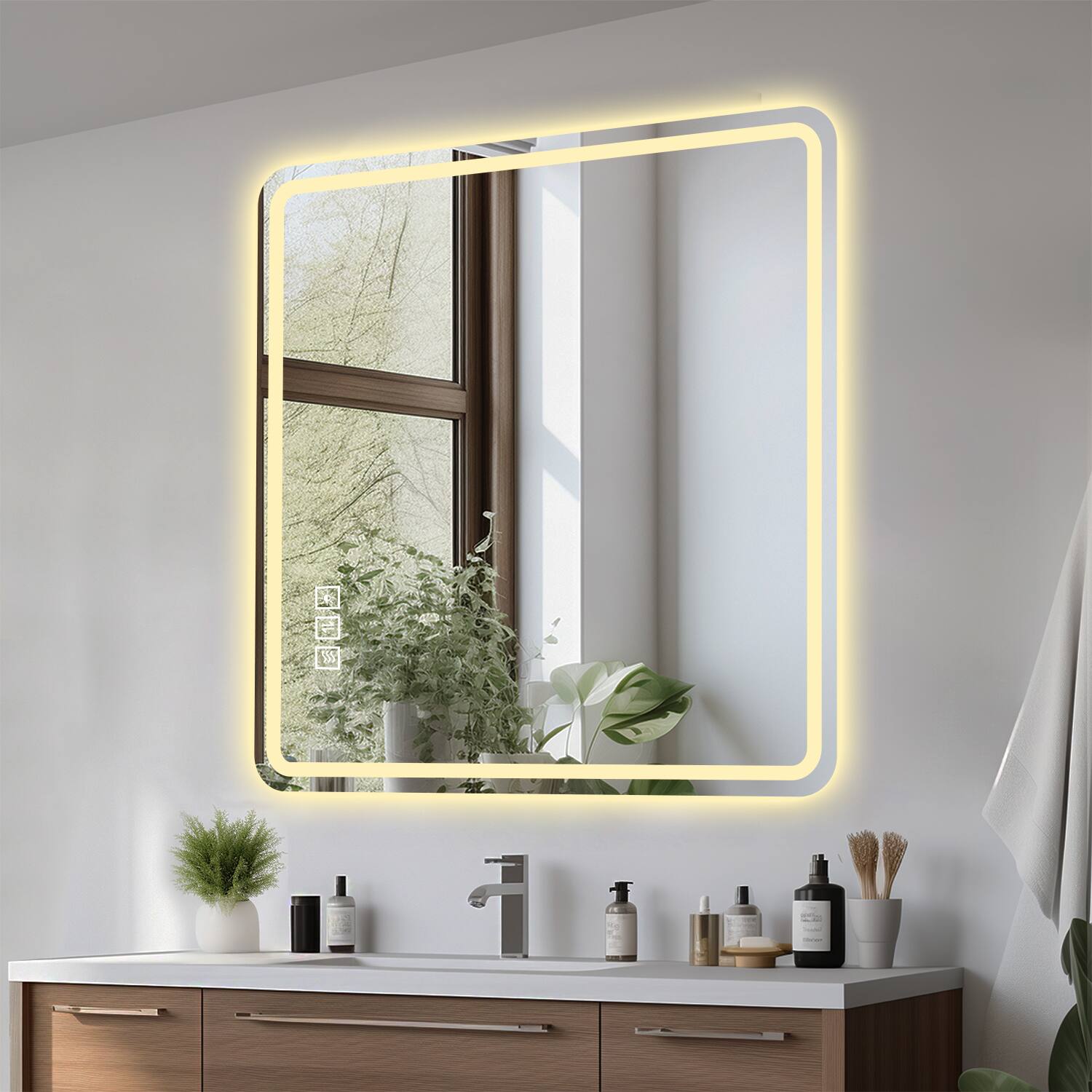 Alt View 10. Ecooso - 36x36in LED Bathroom Mirror, Anti-Fog, Explosion-Proof, Tri-Color Light, Rust-Resistant Wall Mirror - Silver.