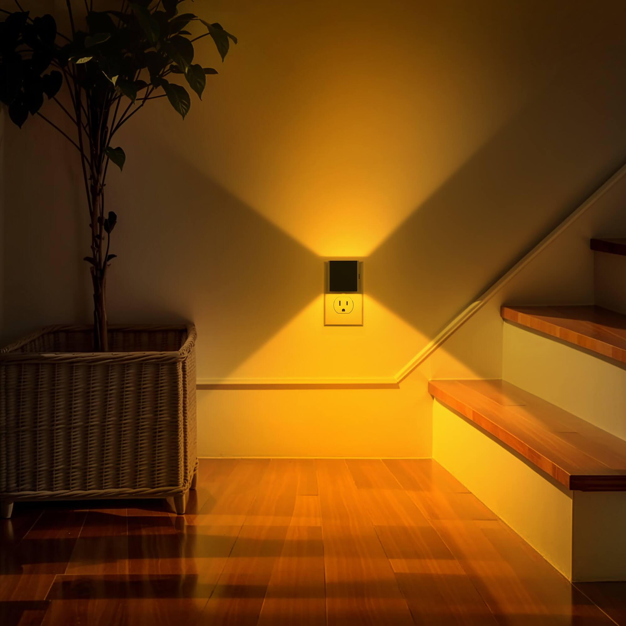 Alt View 4. Jandcase - JANDCASE 2-Pack 1W  Plug-in Night Light, Amber Glow, Up/Down Light, 3-Step Dimming, Color Memory, Dusk-to-Dawn - Black.