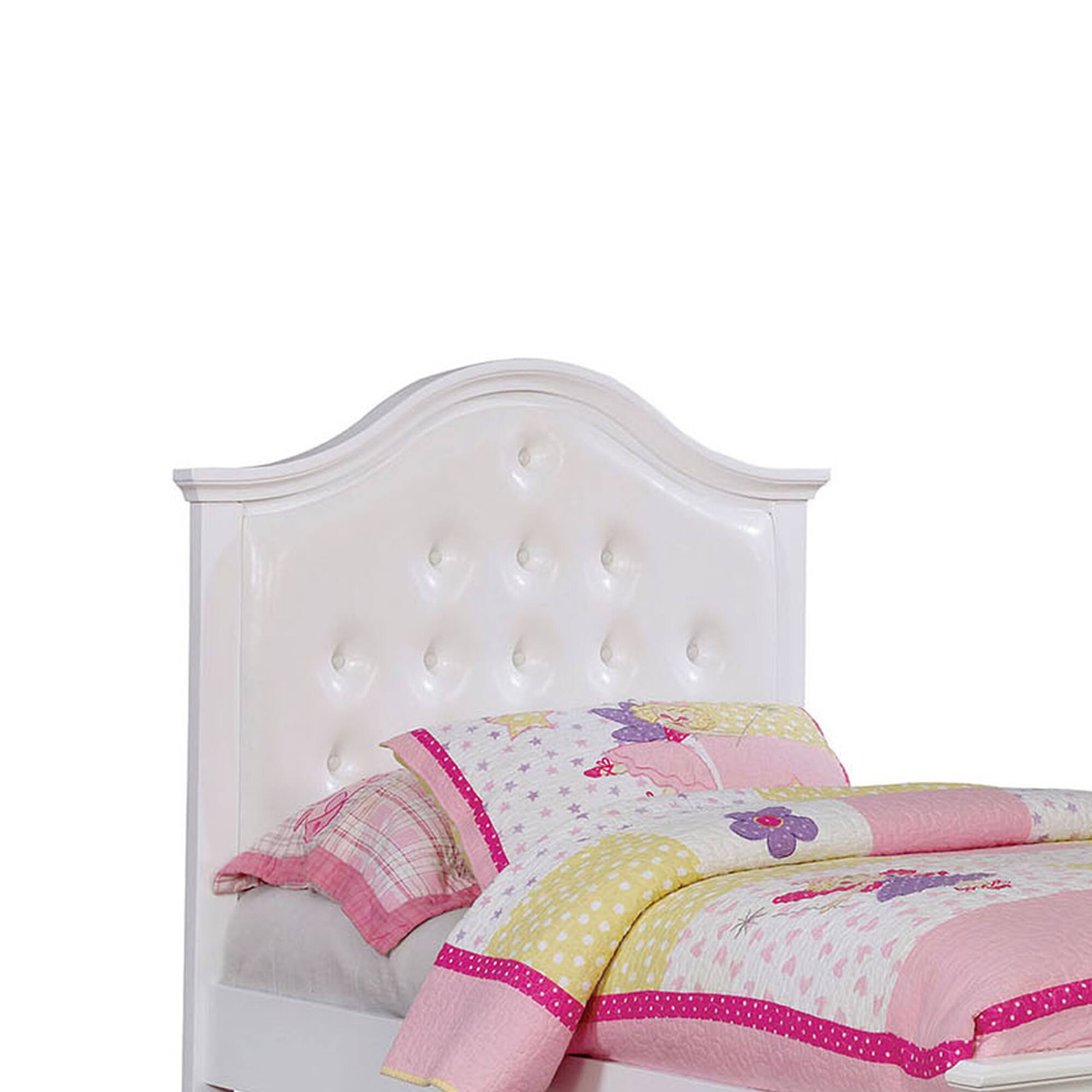 Alt View 1. Manhattan Lane - Wooden Twin Size Bed with Camelback Design Headboard and Turned Legs, White - White.