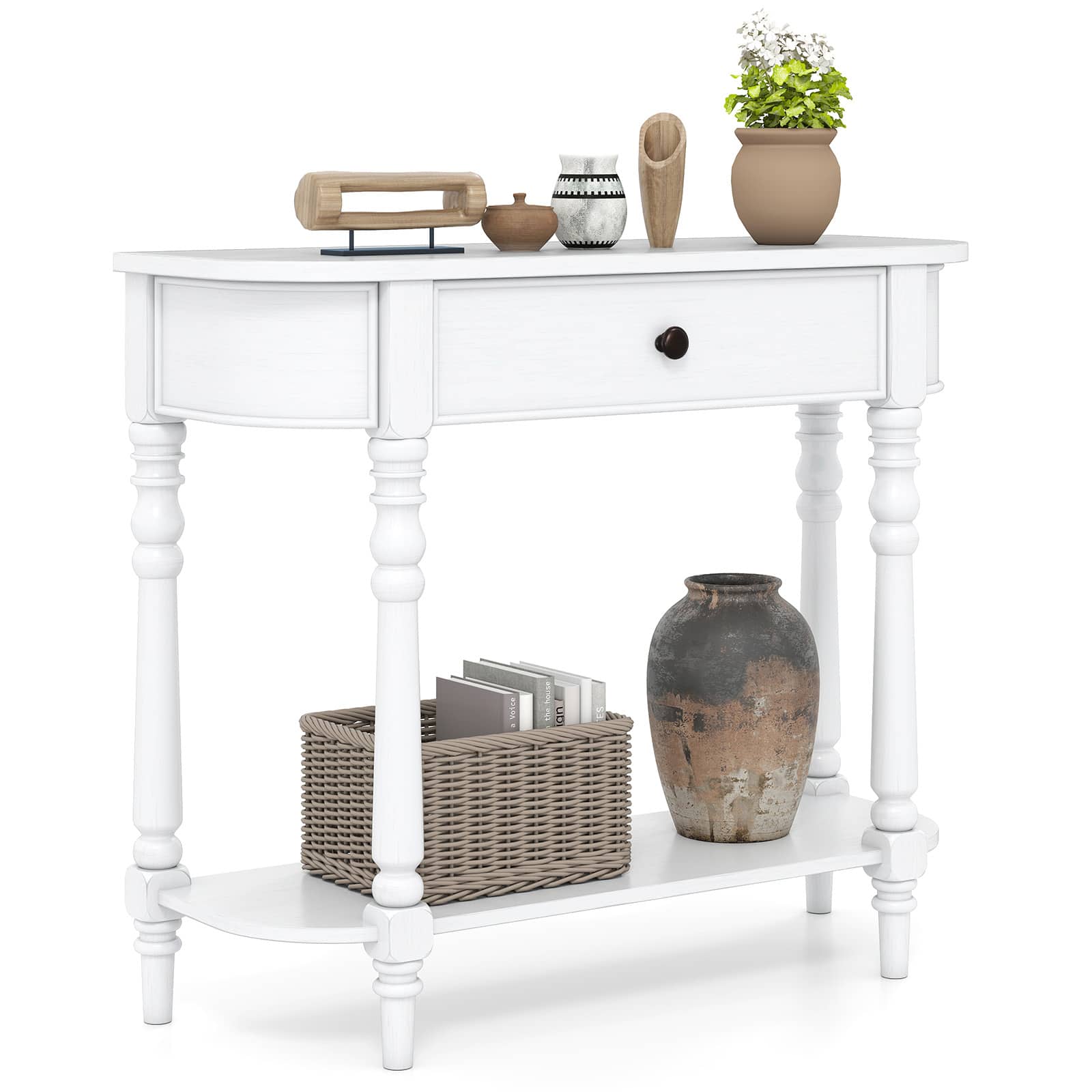 Gymax - Retro Console Table 36''L Wooden Entryway Table w/ Storage Drawer & Open Shelf - White