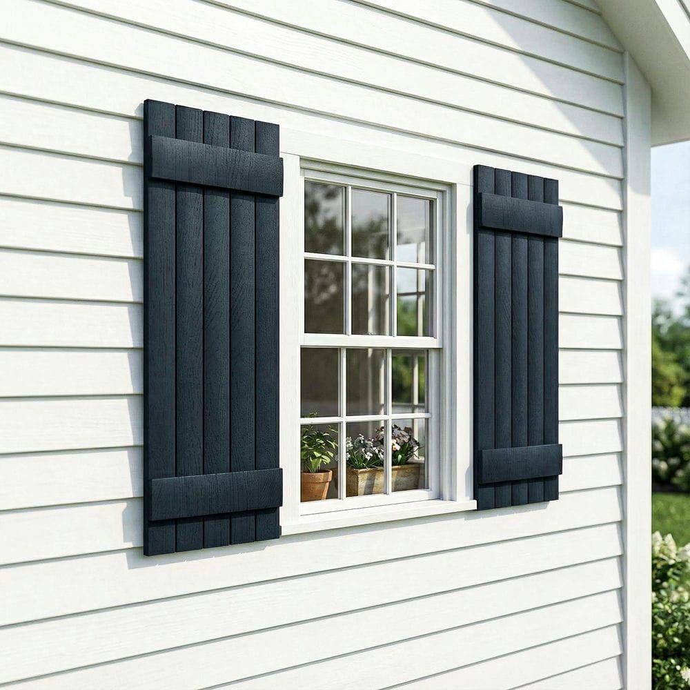 Alt View 7. Kadyn - Classic Board & Batten Faux Shutters with 2 Horizontal Bars for Timeless and Durable Exterior Elegance, 14"x25", Blue - Blue.