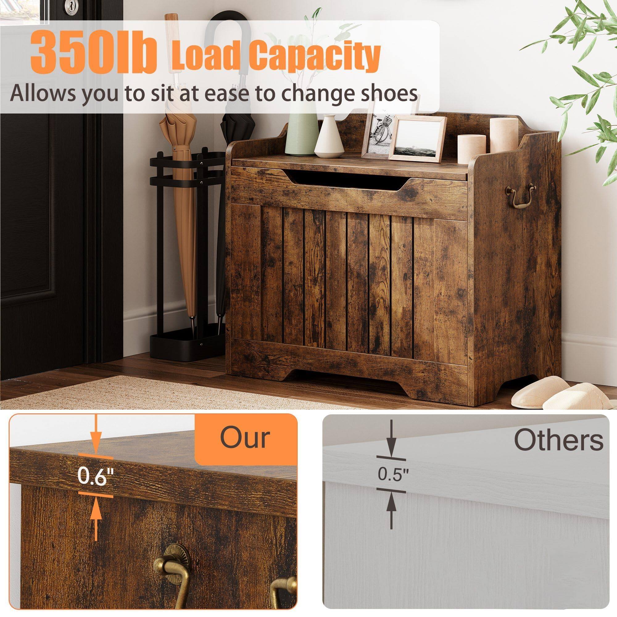 350lb Load Capacity  
Allows you to sit at ease to change shoes  

Our 0.6"  
Others 0.5"