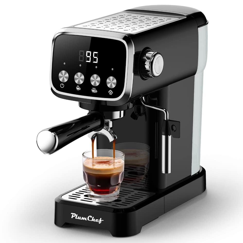 Plum Chef - 20 Bar Espresso Machine with Milk Frother, Slim Compact Coffee Maker, 43 Oz Tank - Black