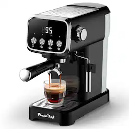 Plum Chef - 20 Bar Espresso Machine with Milk Frother, Slim Compact Coffee Maker, 43 Oz Tank - Black