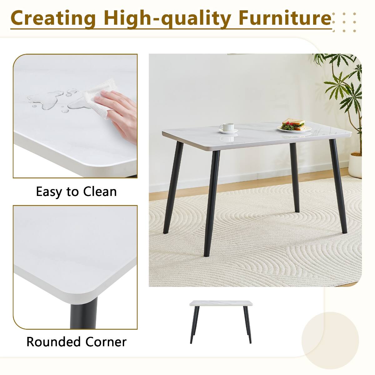 Loheer Rectangular Dining Table for 4 to 6 People, Tempered Glass Top ...