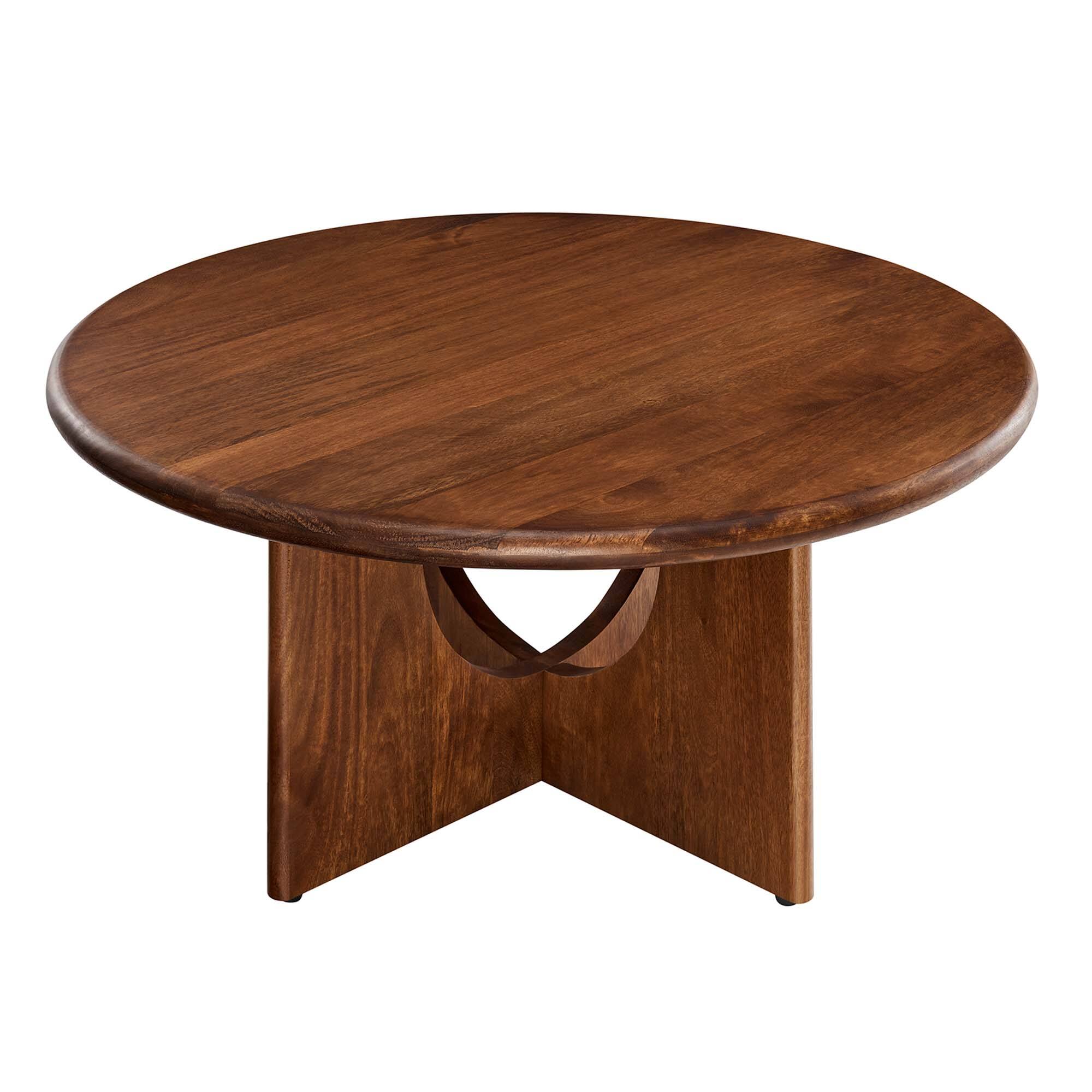 Angle. Modway - Rivian Round 34" Coffee Table by Modway - Walnut.