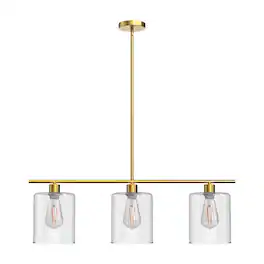 Jandcase - 3-Light Brass Island Pendant Light, Clear Glass Shades, E26 Socket, Non-Integrated Bulbs, for Kitchen Island - Gold