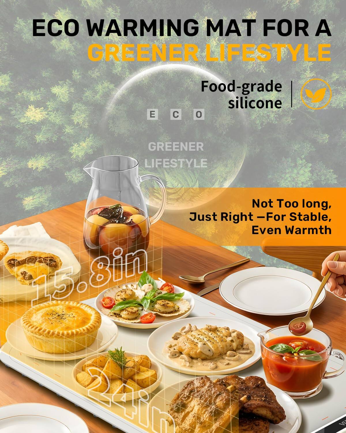 ECO WARMING MAT FOR A GREENER LIFESTYLE

Food-grade silicone

Not Too long, Just Right – For Stable, Even Warmth

15.8in x 24in