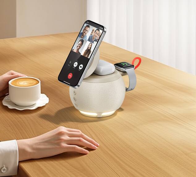 Alt View 7. Siljoy - 15W Fast Magnetic Wireless Charger,Bluetooth Speaker,Night Light, Compatible for All iPhone Series, Apple watch, AirPods - White.